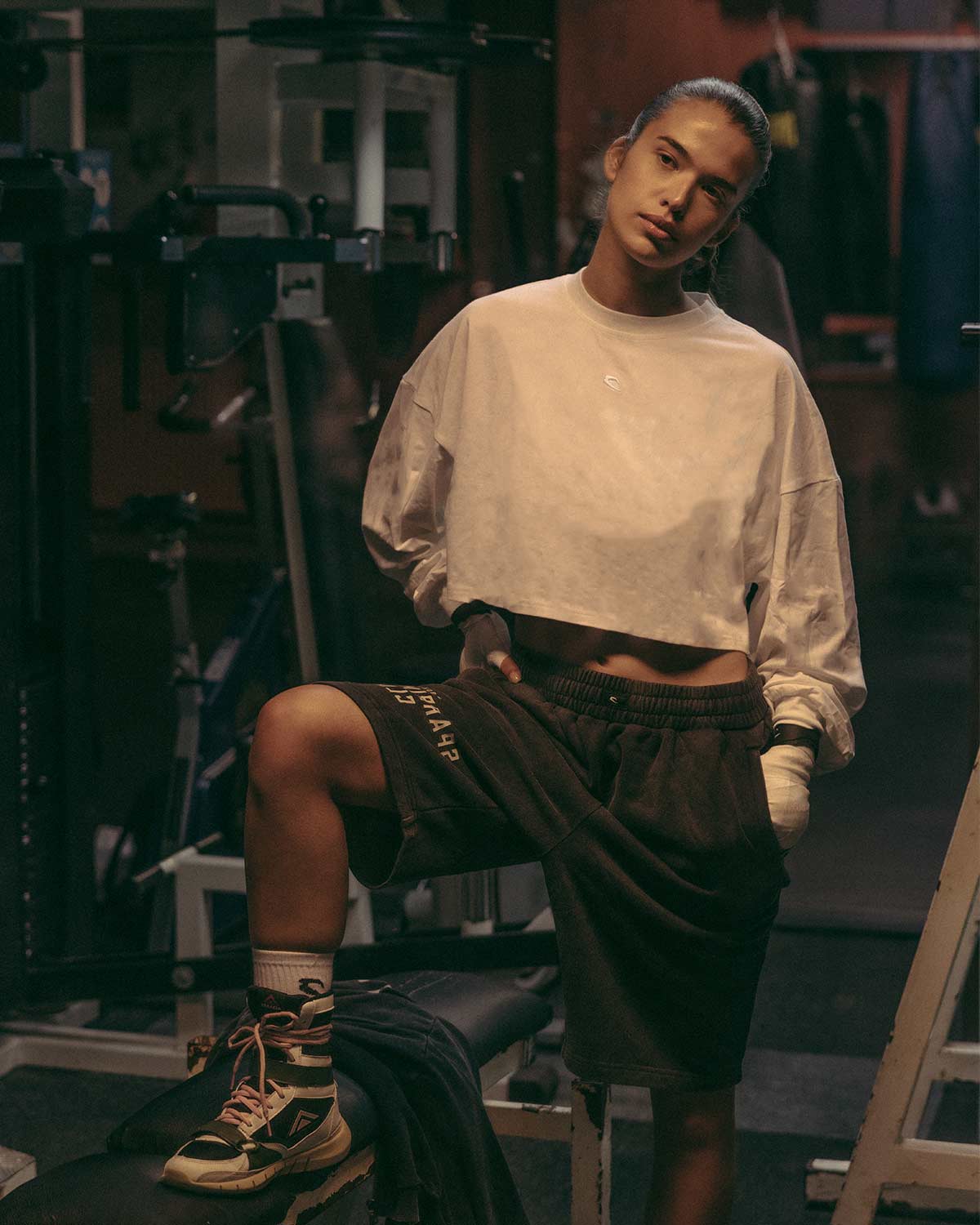 Strike Oversized Cropped Long Sleeve T-Shirt - White - Image 2